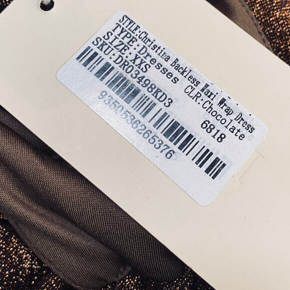 MESHKI Christina Backless Cut out Dress Long Sleeve Brown Gold Metallic NEW XXS - Picture 10 of 12